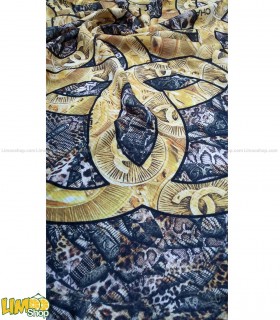 روسری پاییزه زمستانه نخی قواره بزرگ مشکی طلایی کد 1449